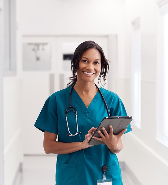 Caregiver smiling at work